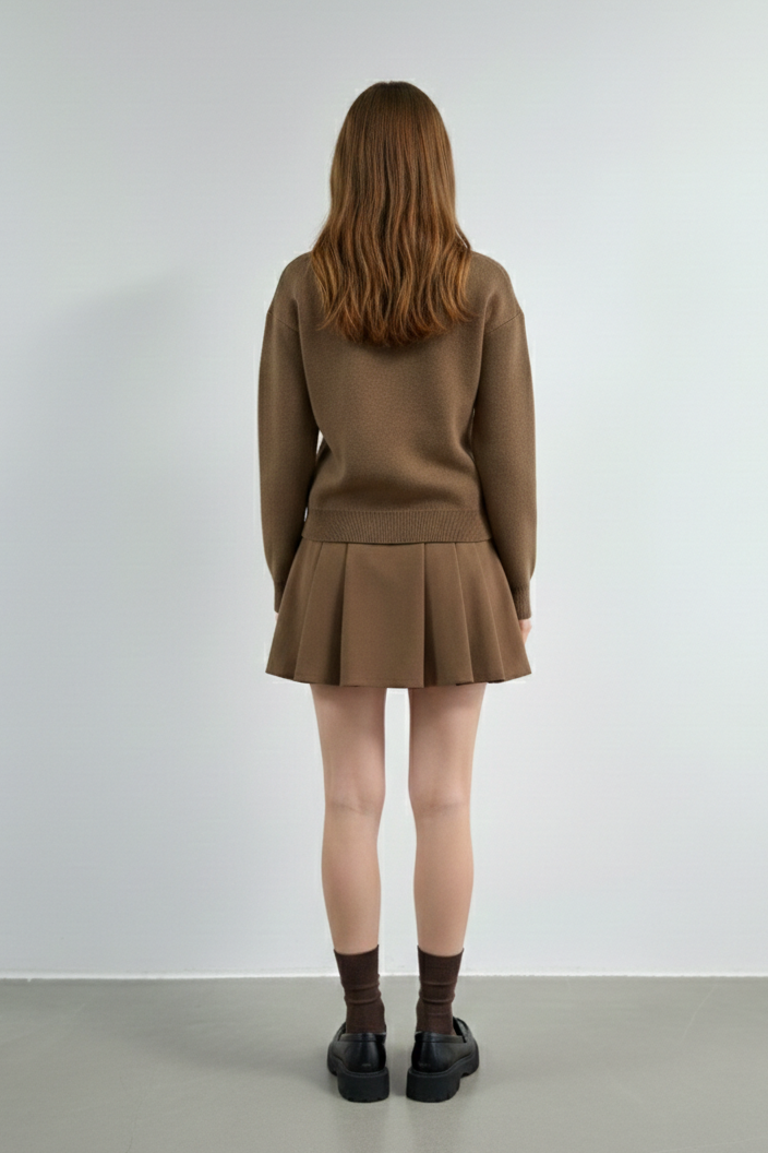 Bisiklet Yaka Kalp Düğme ve Kalpler Nakışlı Triko Hırka