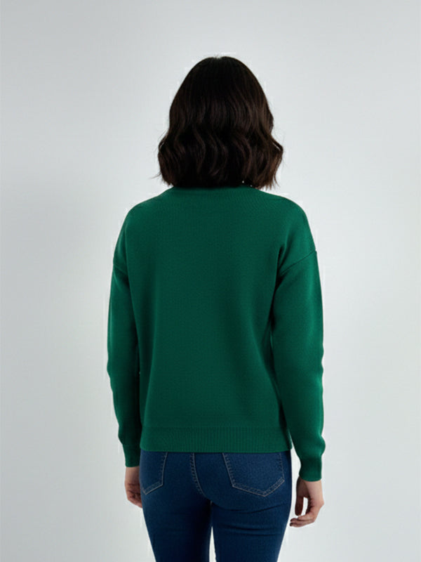 Bisiklet Yaka Kalp Düğme ve Kalpler Nakışlı Triko Hırka