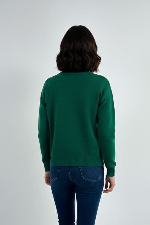 Bisiklet Yaka Kalp Düğme ve Kalpler Nakışlı Triko Hırka