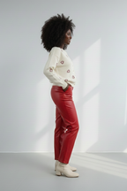 Bisiklet Yaka Kalp Düğme ve Kalpler Nakışlı Triko Hırka