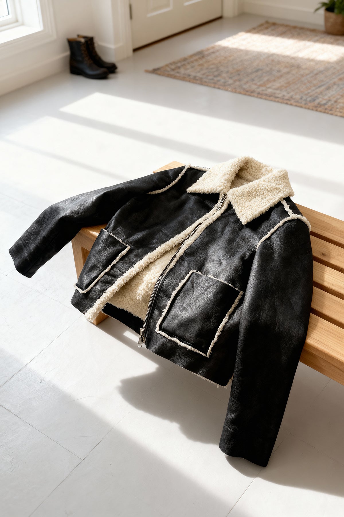 Kürk Astarlı Suni Deri Biker Ceket