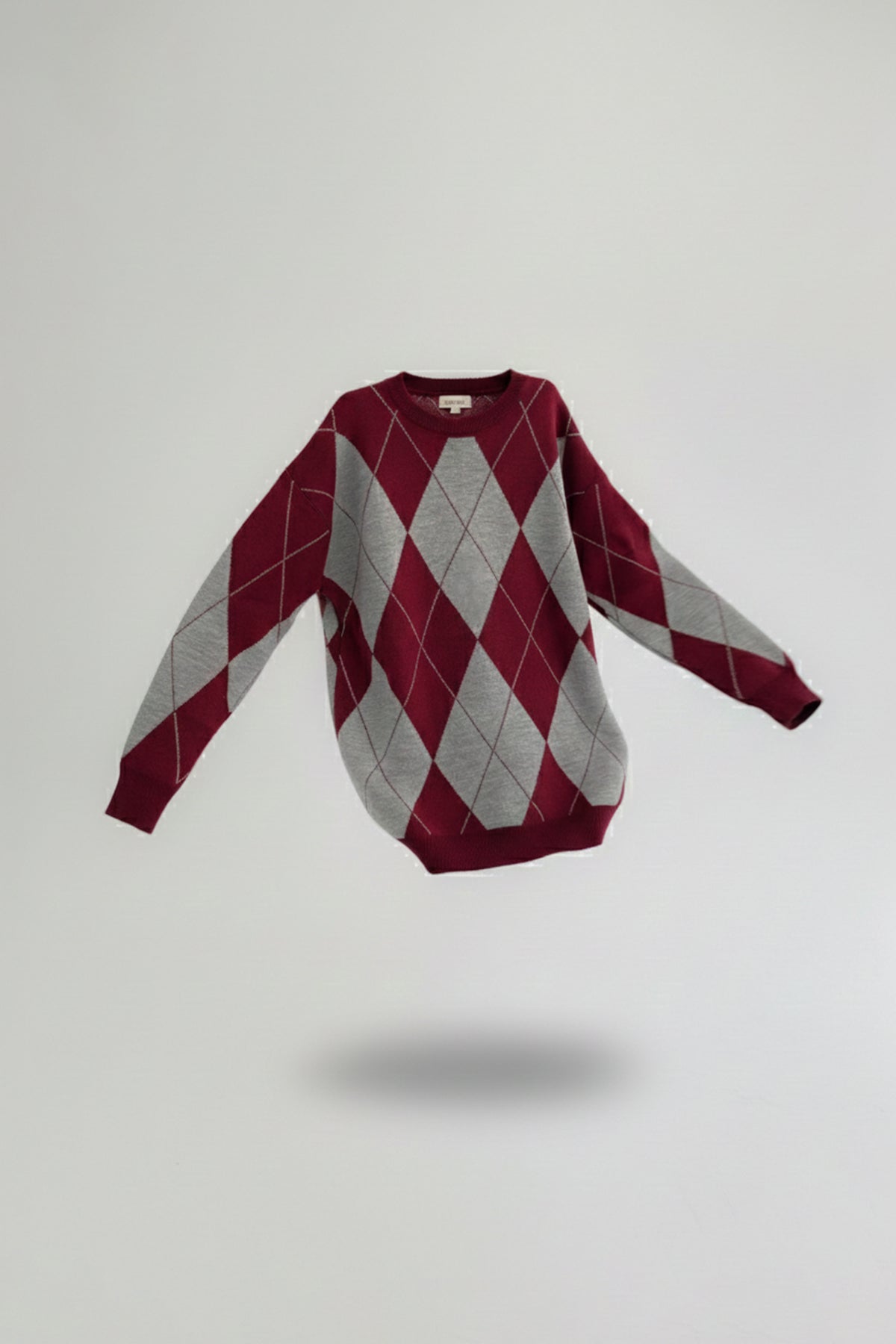 Bisiklet Yaka Baklava Desen Oversize Triko