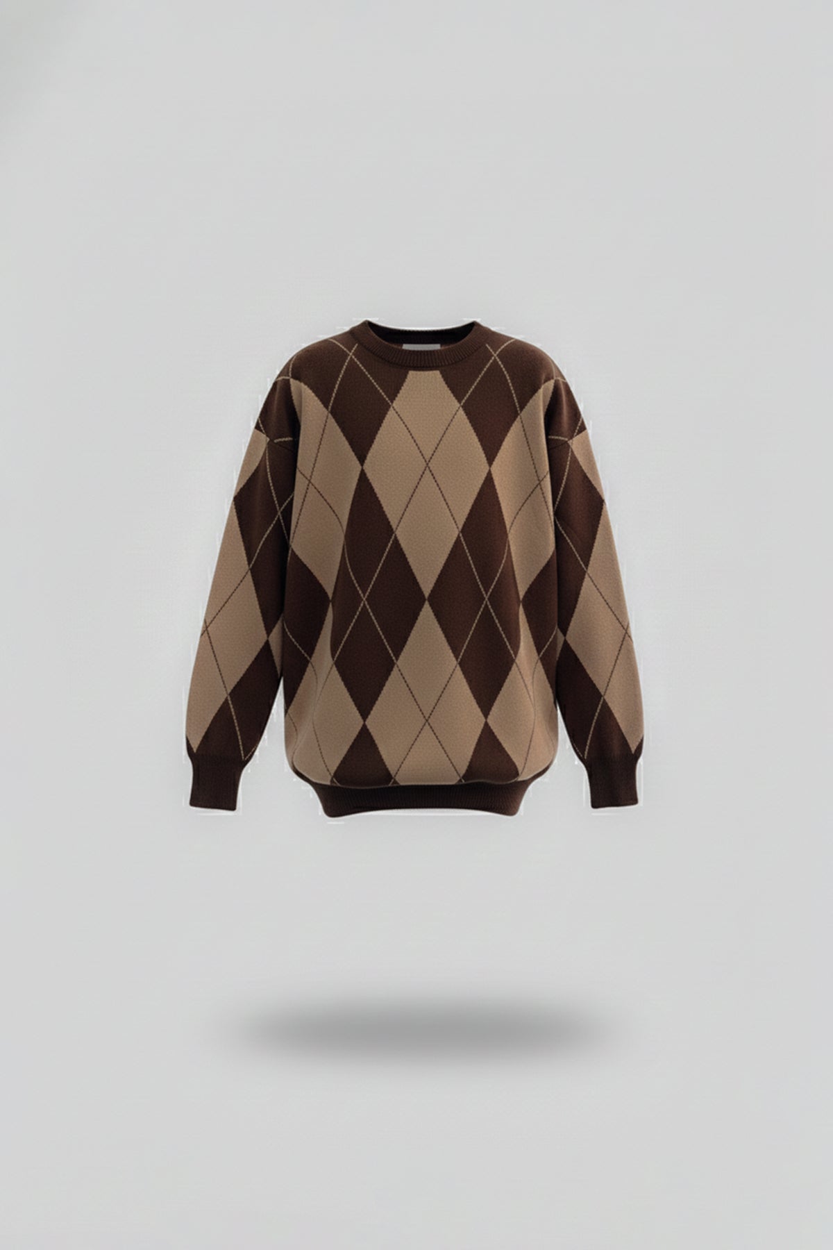 Bisiklet Yaka Baklava Desen Oversize Triko