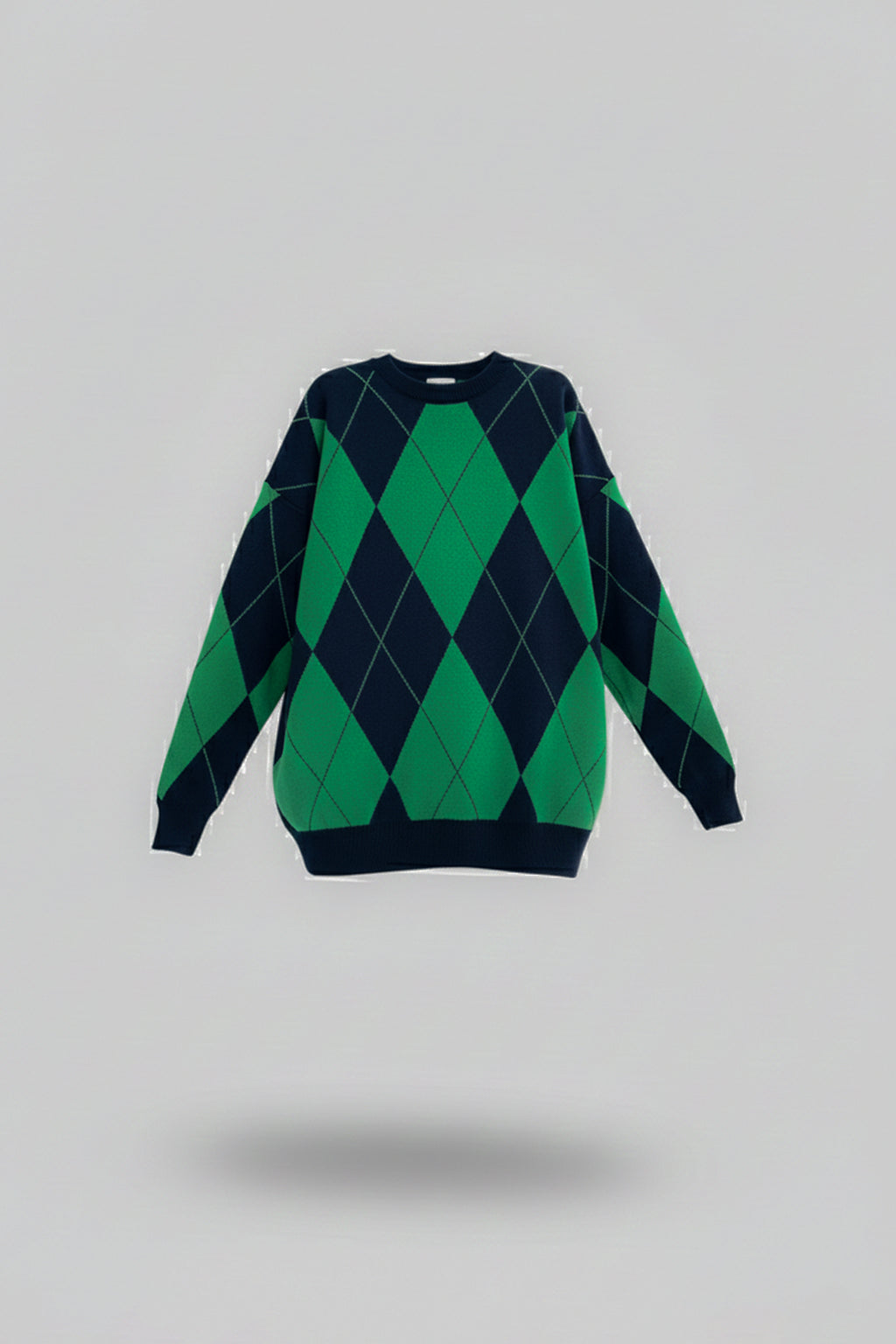 Bisiklet Yaka Baklava Desen Oversize Triko