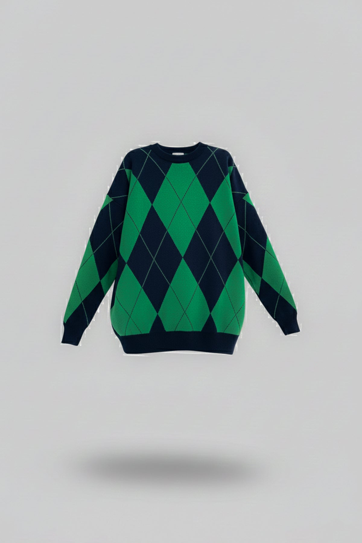 Bisiklet Yaka Baklava Desen Oversize Triko