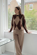 Bisiklet Yaka Baklava Desen Oversize Triko