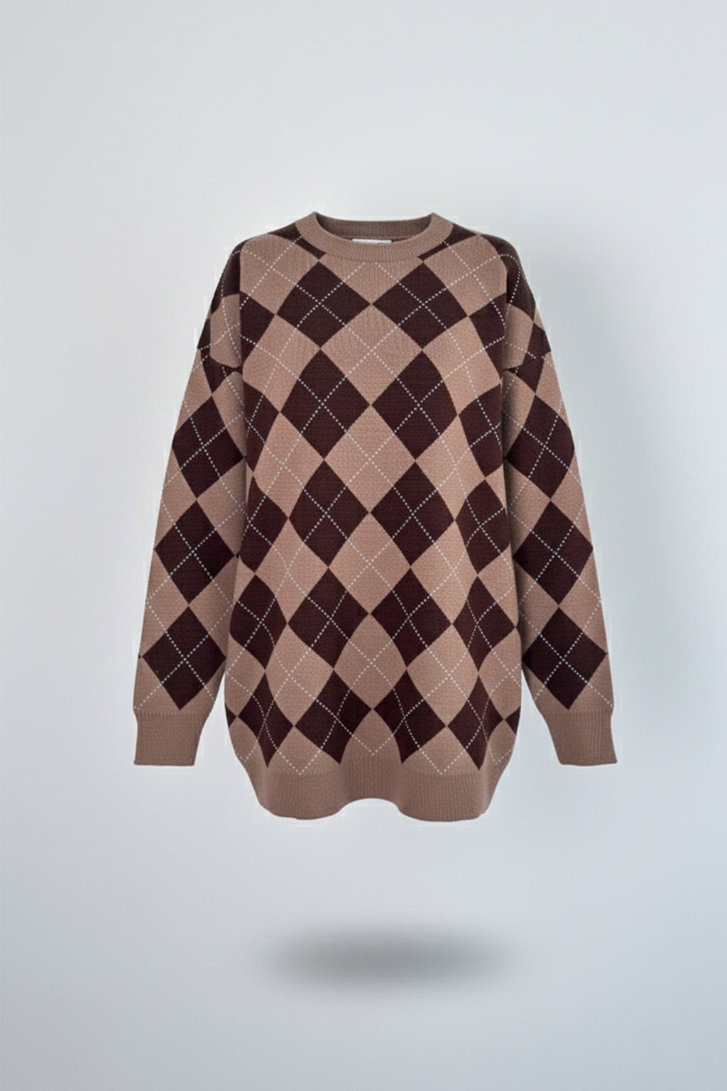 Bisiklet Yaka Oxford Baklava Desen Oversize Triko