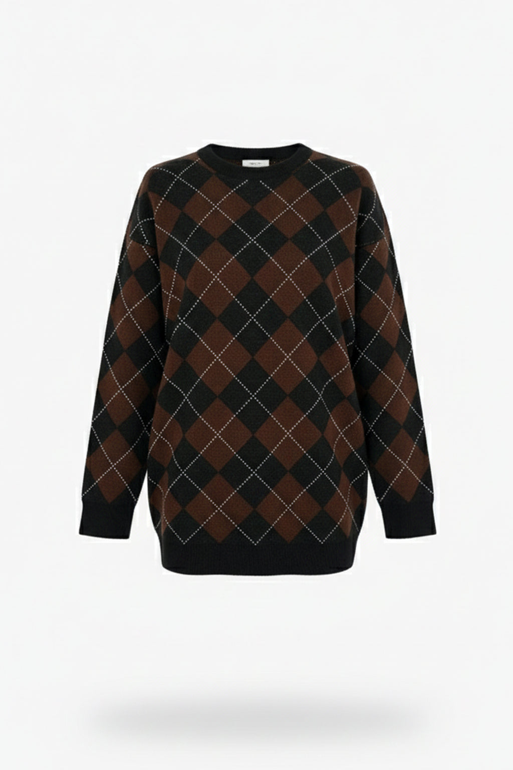 Bisiklet Yaka Oxford Baklava Desen Oversize Triko