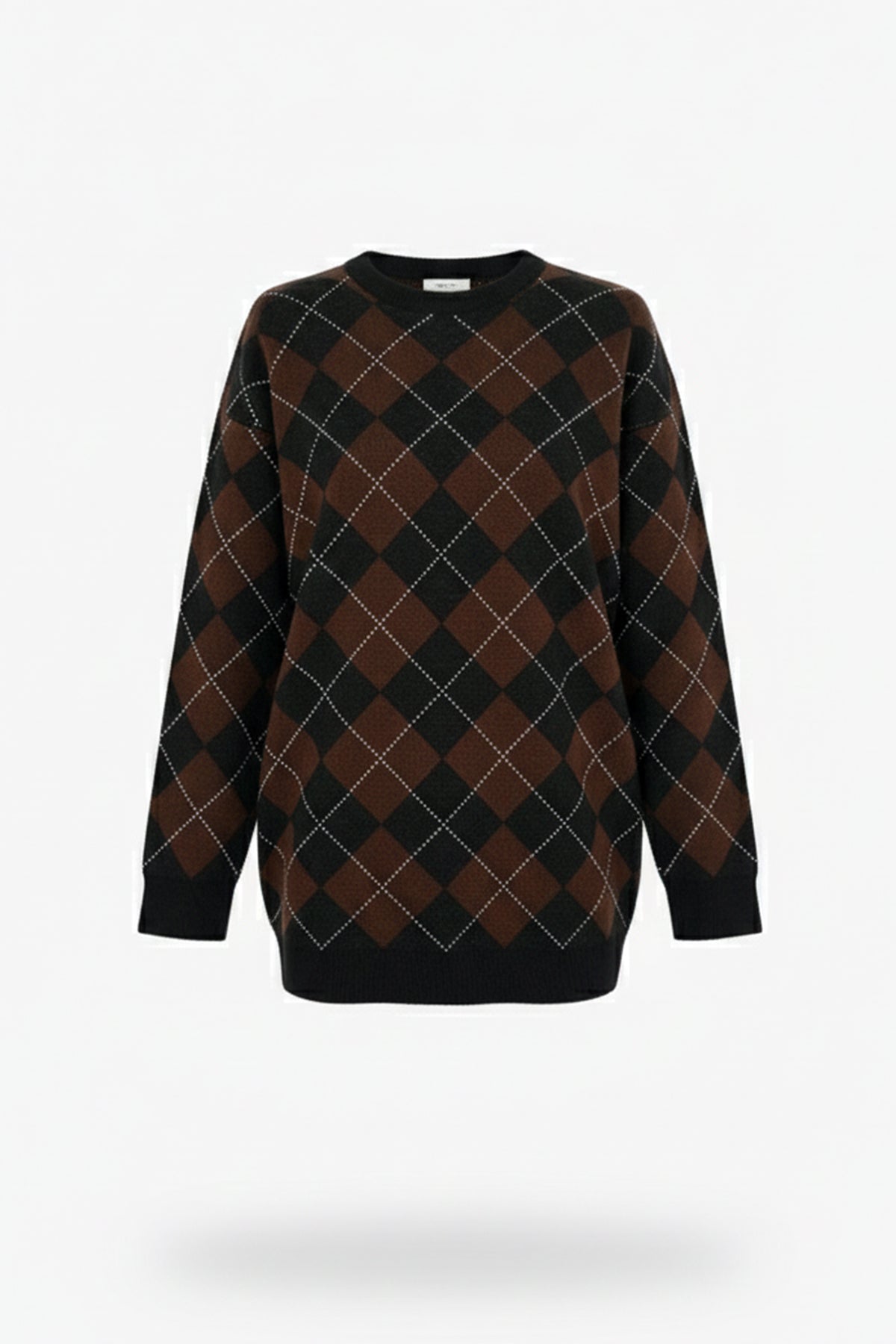 Bisiklet Yaka Oxford Baklava Desen Oversize Triko