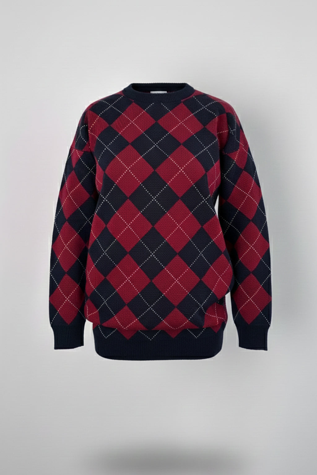 Bisiklet Yaka Oxford Baklava Desen Oversize Triko