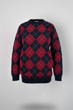 Bisiklet Yaka Oxford Baklava Desen Oversize Triko