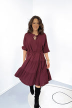 Bağlama Yaka Detaylı Kat Kat Viskon Elbise