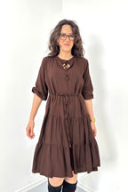 Bağlama Yaka Detaylı Kat Kat Viskon Elbise