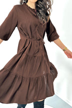 Bağlama Yaka Detaylı Kat Kat Viskon Elbise