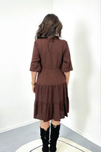 Bağlama Yaka Detaylı Kat Kat Viskon Elbise