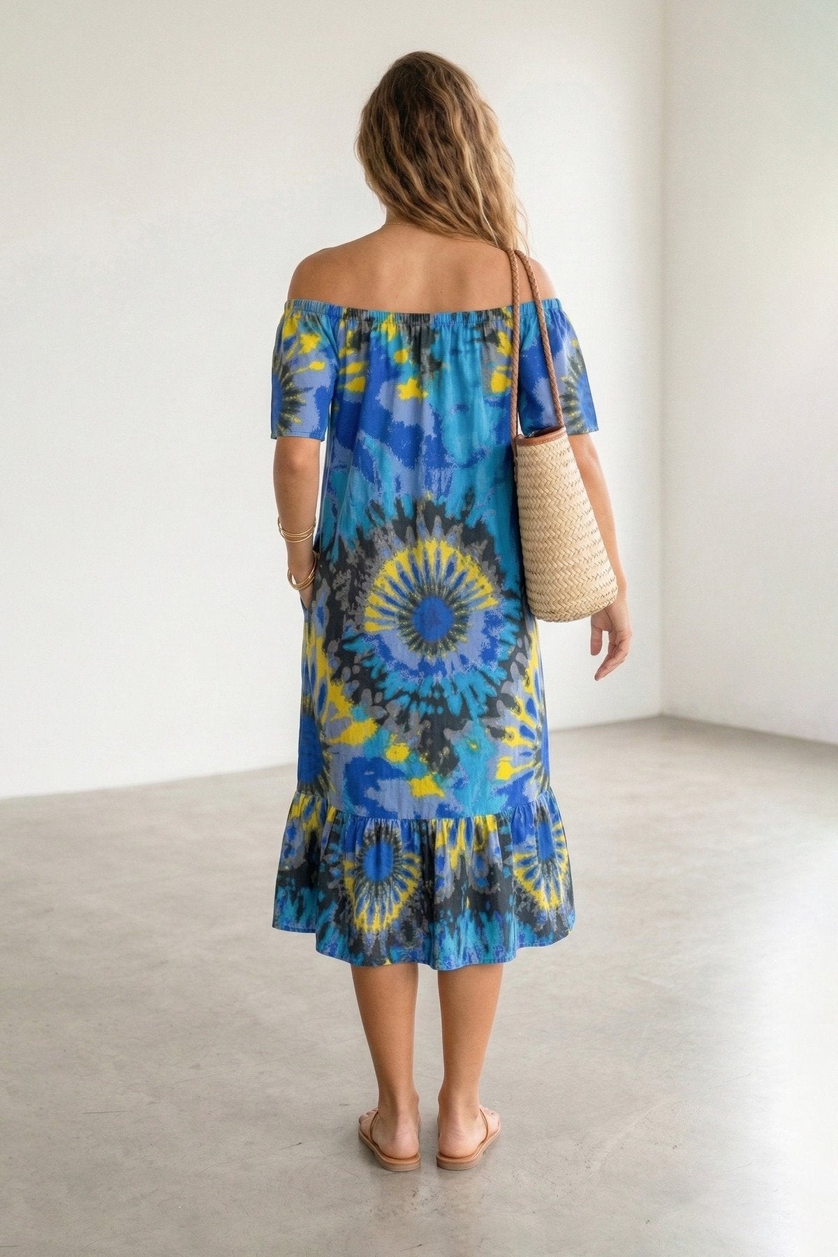 Bohem Stil Madonna Yaka Cepli Yazlık Elbise