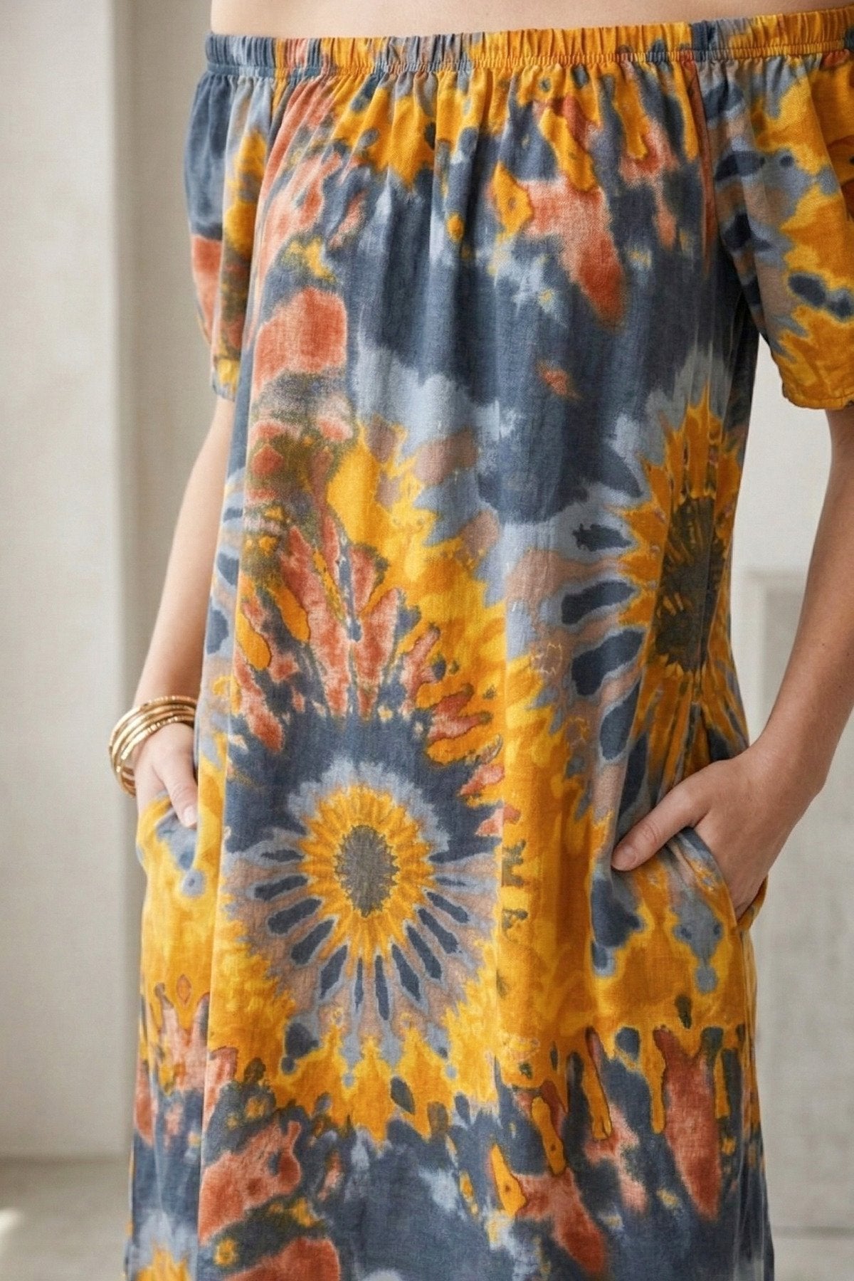 Bohem Stil Madonna Yaka Cepli Yazlık Elbise