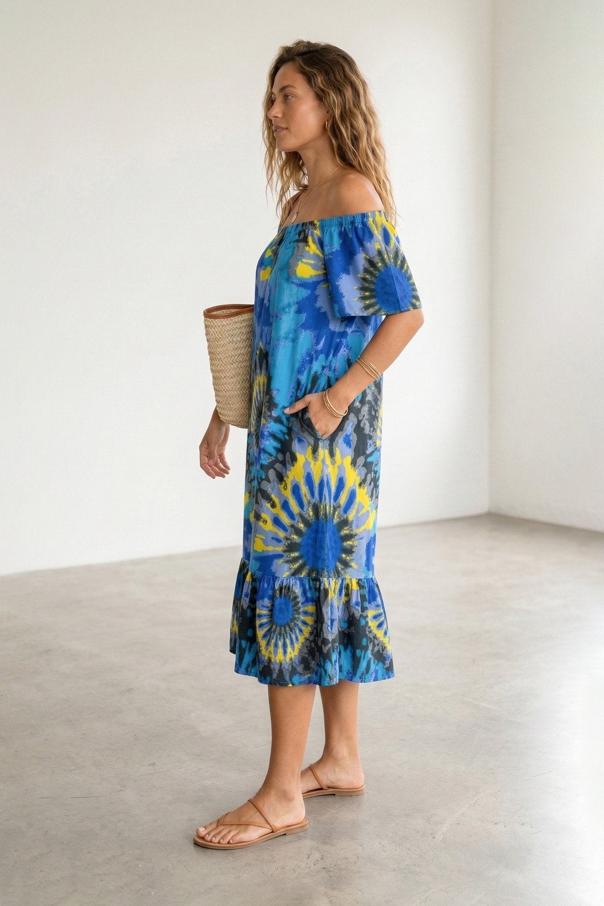 Bohem Stil Madonna Yaka Cepli Yazlık Elbise